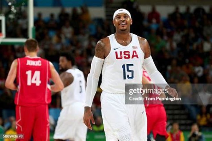 Carmelo Anthony United States' Carmelo Anthony (15) signals ager make a score against Venezuela during a men's basketball game at the 2016 Summer Olympics in Rio de Janeiro, Brazil Rio 2016 Olympic Games, Basketball, Carioca Arena 1, Brazil - 08 Aug 2016