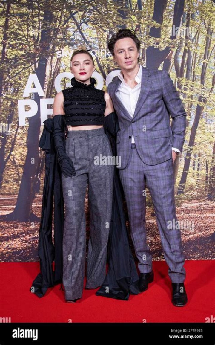 Zach Braff, right, and Florence Pugh pose for photographers upon arrival for the premiere of the film 'A Good Person' in London A Good Person Premiere, London, United Kingdom - 08 Mar 2023